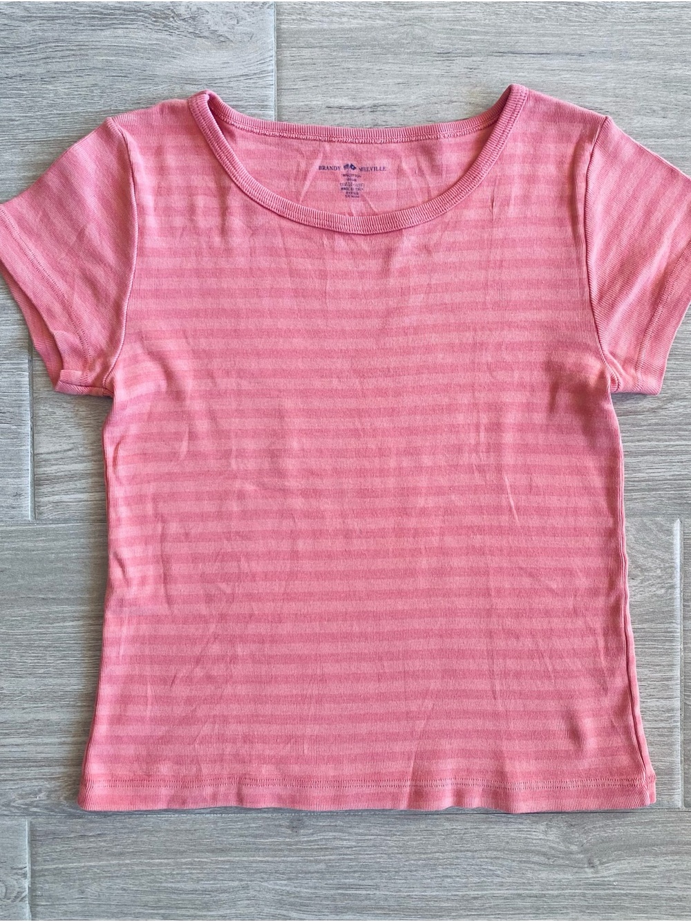 Brandy Melville Pink Striped Ribbed Tee Shirt Short Sleeve One Size Coquette Y2K